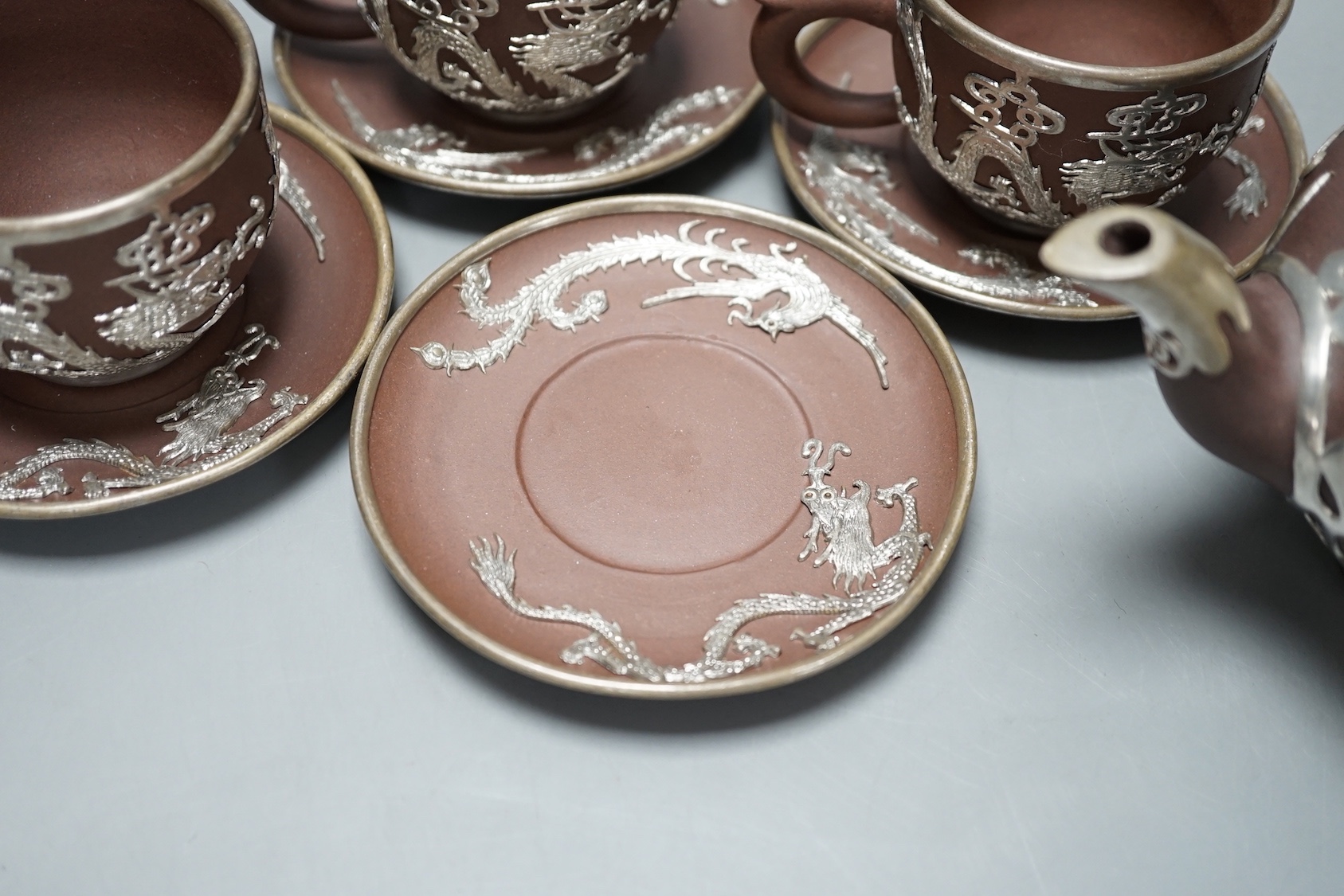 A Chinese mounted Yixing tea set